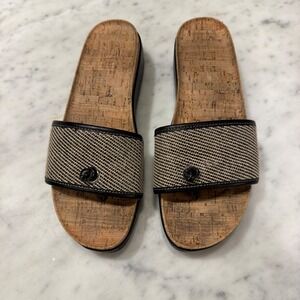 Donald J Pliner Farrah2DD Black Tan Woven Cork Platform Slide Sandals Womens 10M